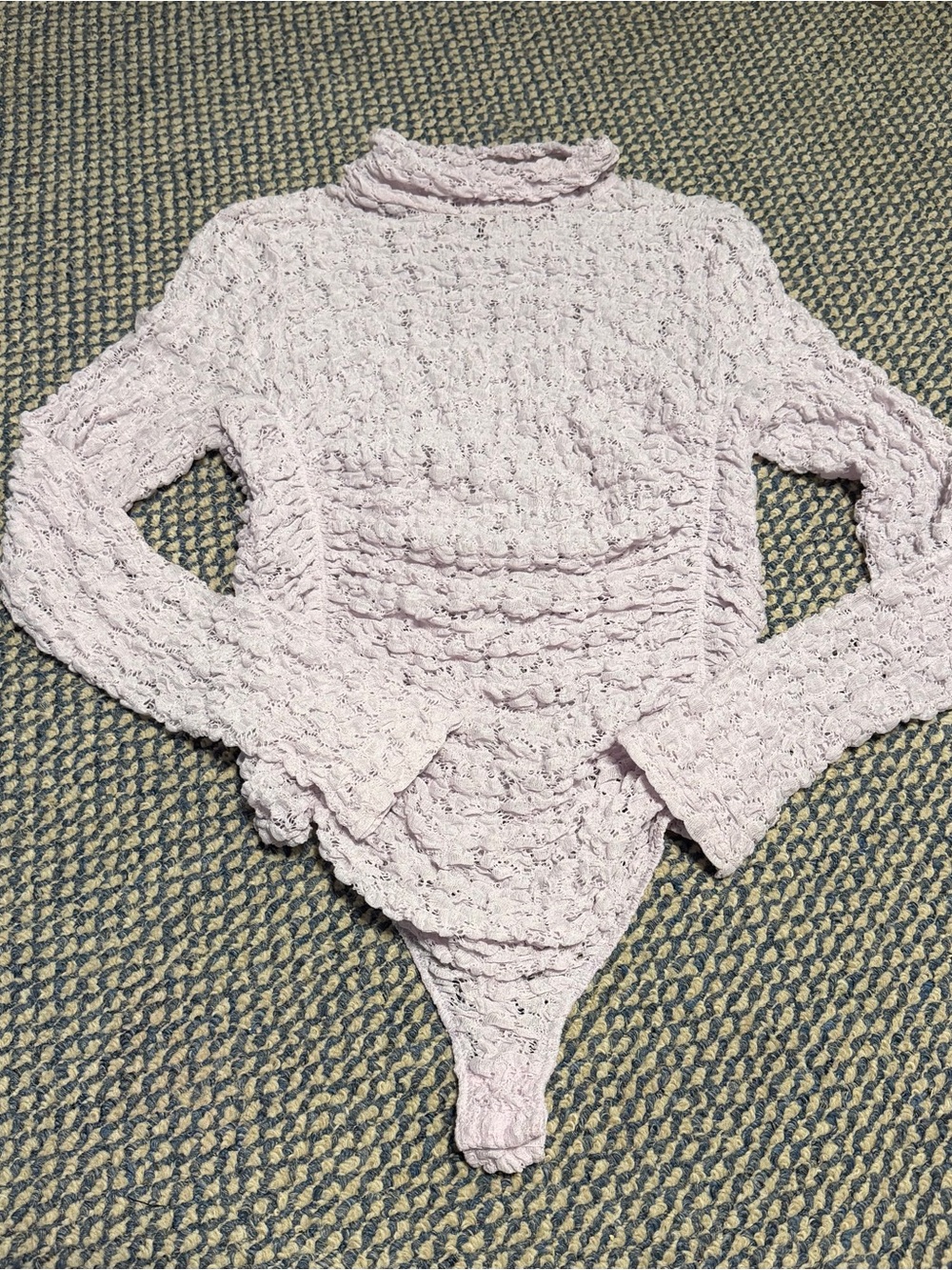 Free People Lavender Lace-Textured Turtleneck Bodysuit